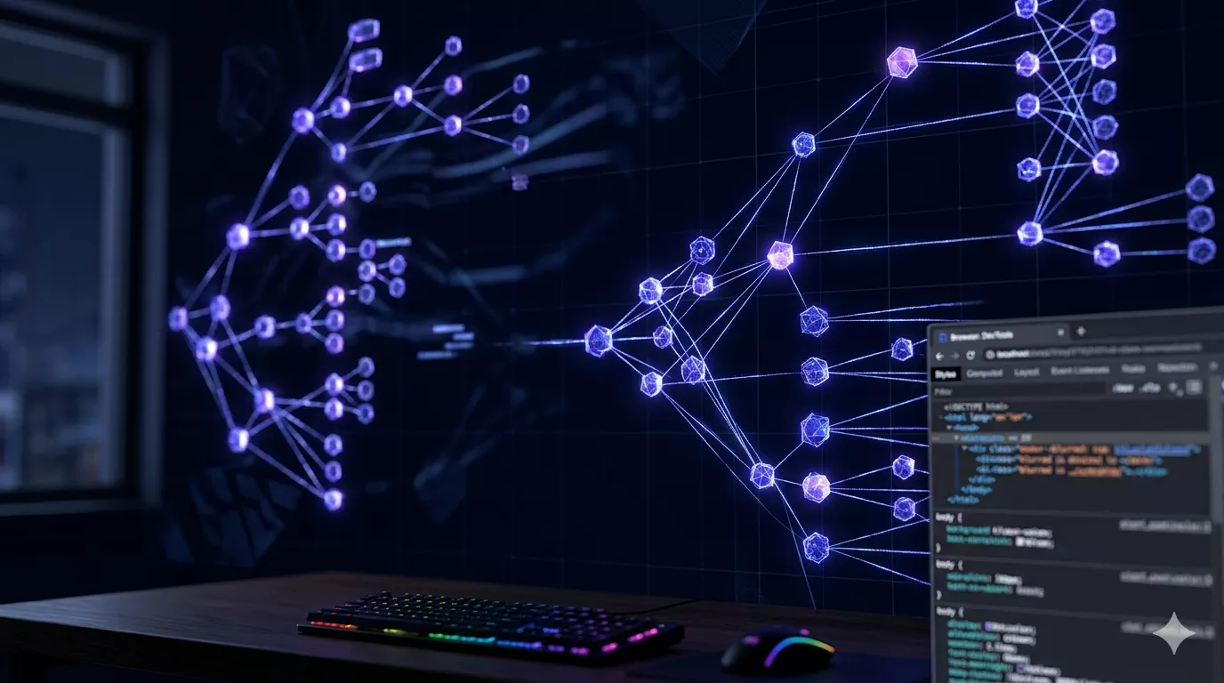 Diagrama del DOM con nodos HTML y JavaScript
